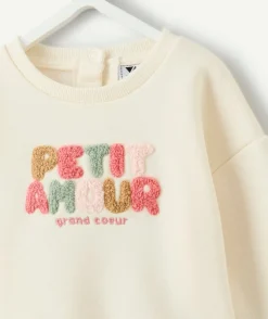 Sweat bébé fille écru message bouclette