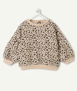 Sweat bébé fille imprimé léopard manches bouffantes