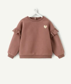 Sweat bébé fille marron uni avec volants