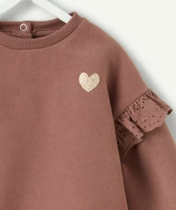Sweat bébé fille marron uni avec volants
