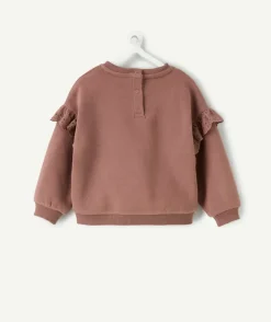 Sweat bébé fille marron uni avec volants
