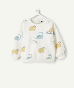 Sweat bébé garçon blanc imprimé dinosaures