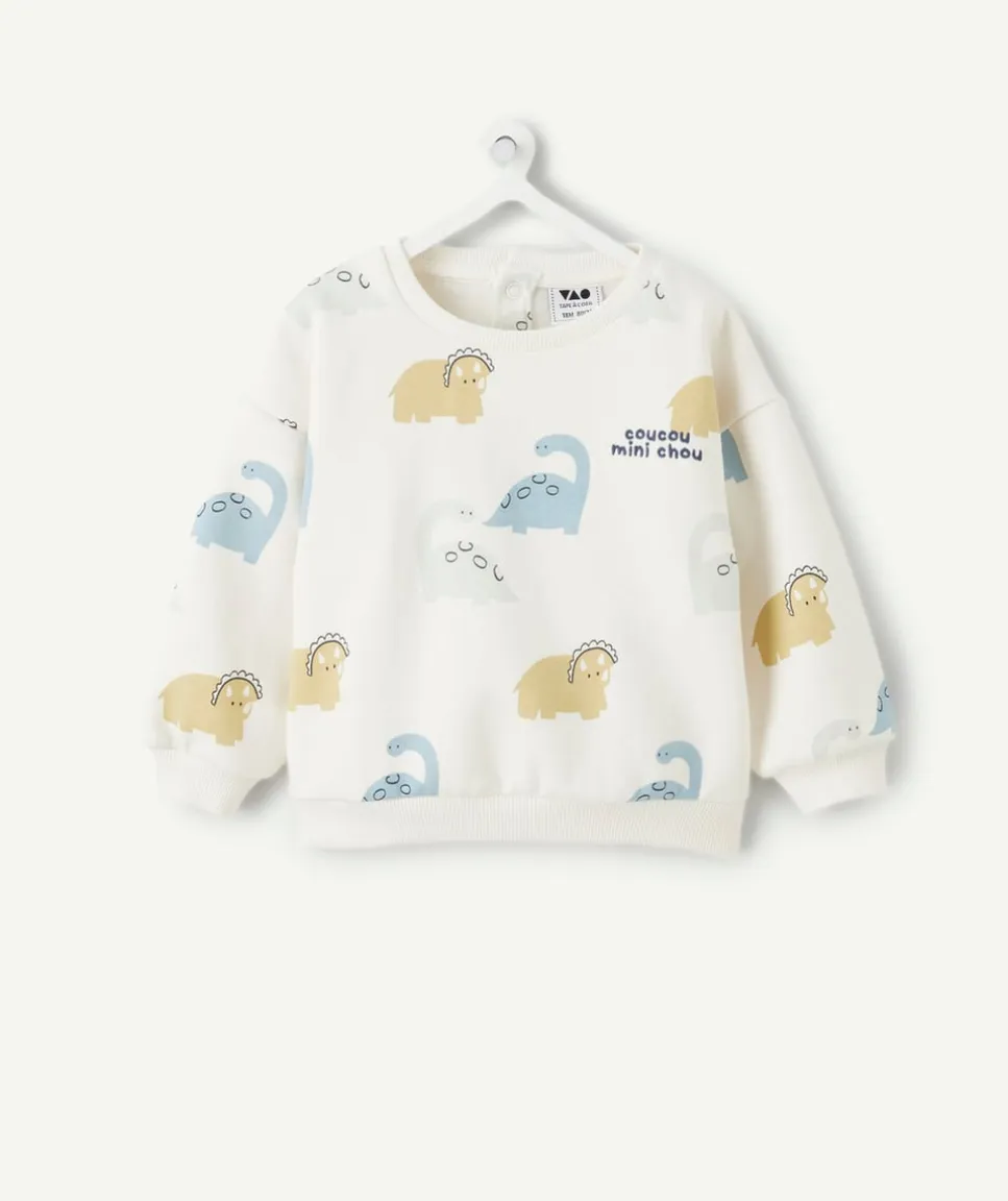 Sweat bébé garçon blanc imprimé dinosaures