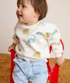 Sweat bébé garçon blanc imprimé dinosaures