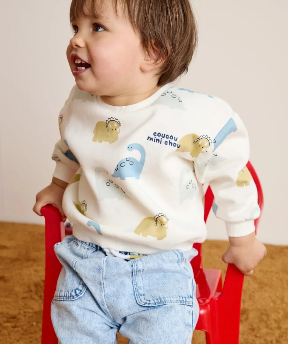 Sweat bébé garçon blanc imprimé dinosaures