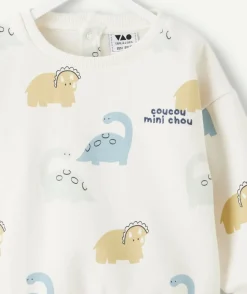 Sweat bébé garçon blanc imprimé dinosaures