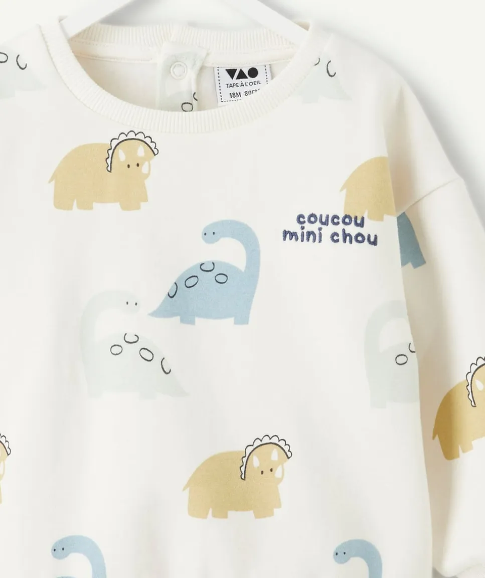 Sweat bébé garçon blanc imprimé dinosaures