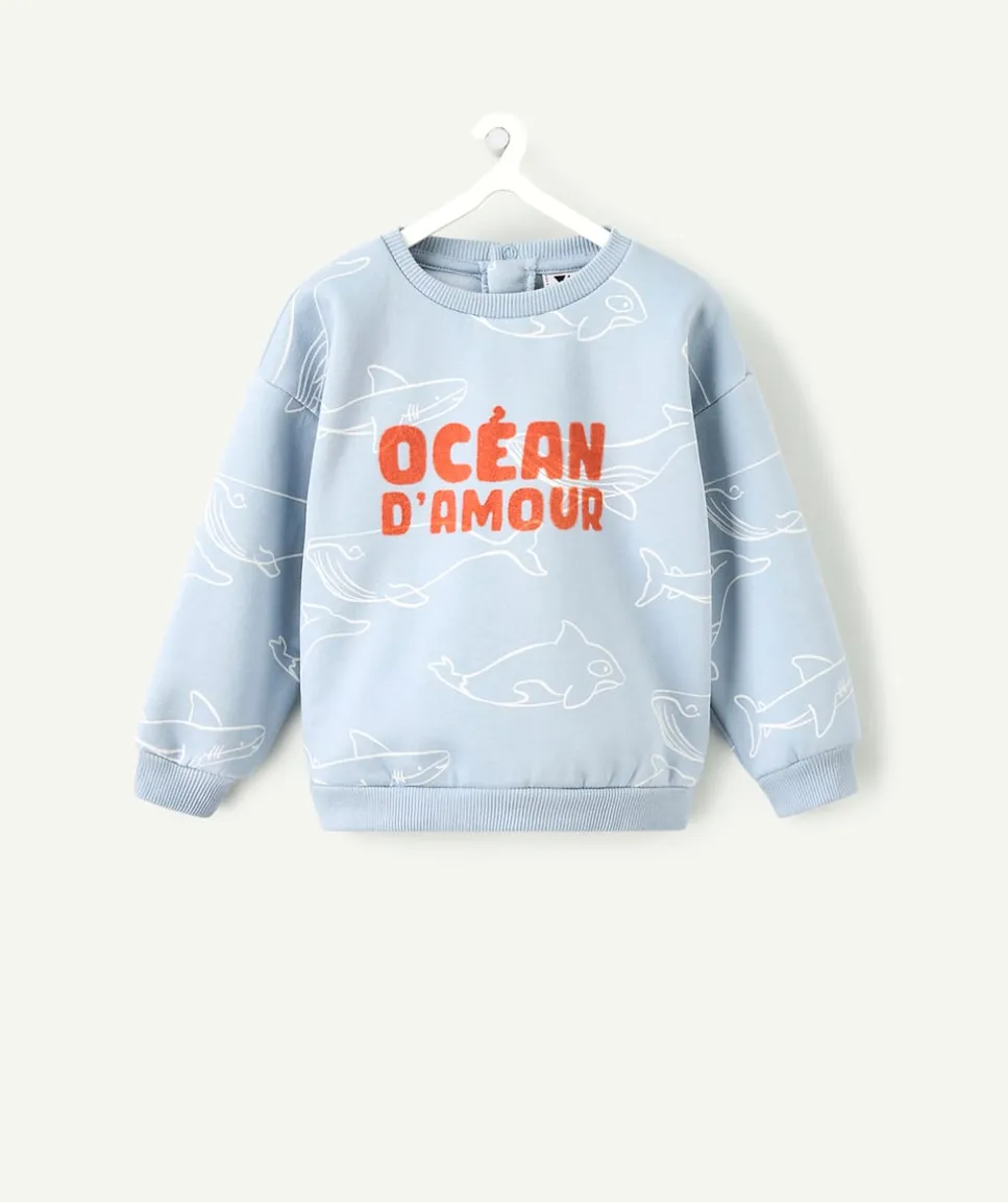 Sweat bébé garçon bleu imprimé océan