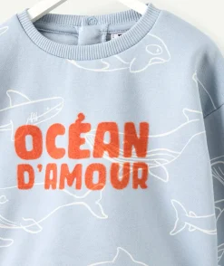 Sweat bébé garçon bleu imprimé océan