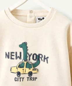 Sweat bébé garçon écru imprimé dino