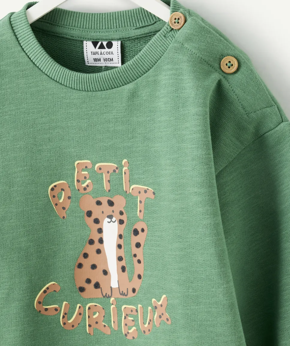 Sweat bébé garçon vert imprimé animal