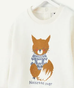 Sweat blanc bébé garçon imprimé renard