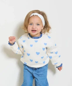 Sweat blanc imprimé coeurs bleus bébé fille