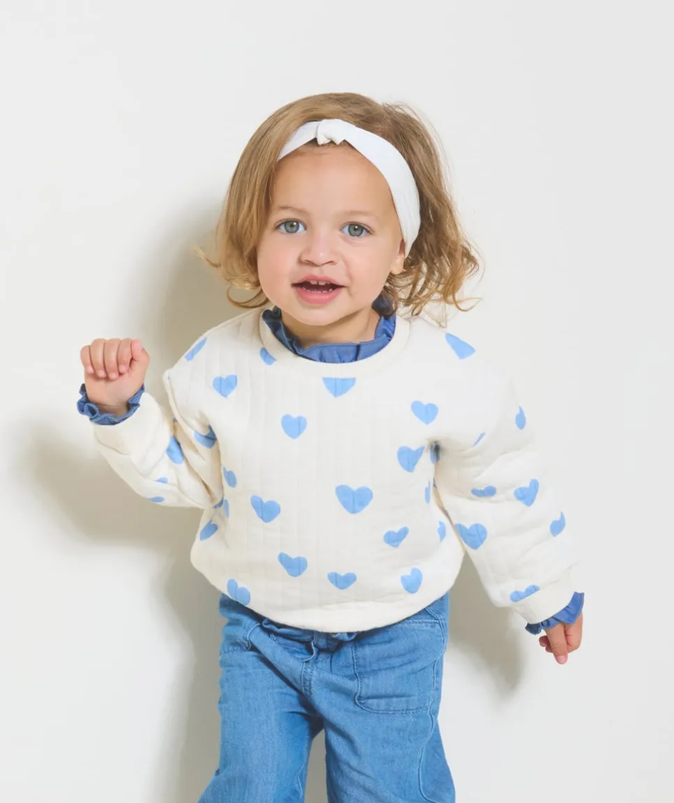 Sweat blanc imprimé coeurs bleus bébé fille