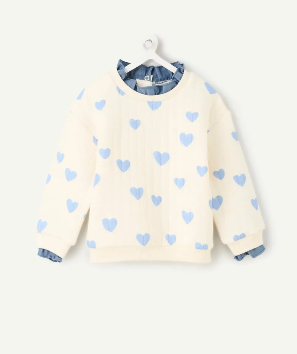 Sweat blanc imprimé coeurs bleus bébé fille