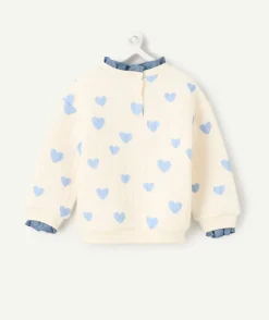 Sweat blanc imprimé coeurs bleus bébé fille