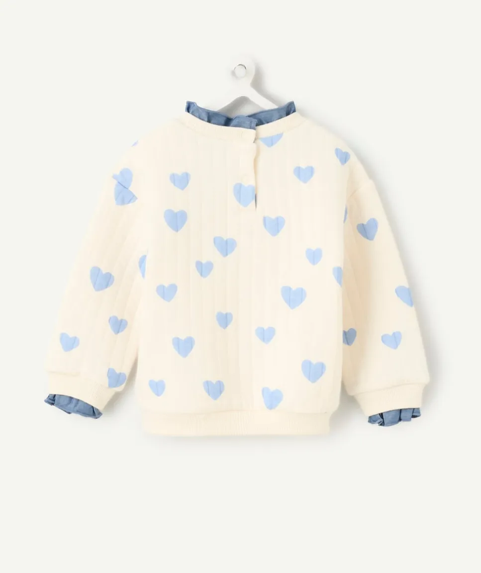 Sweat blanc imprimé coeurs bleus bébé fille