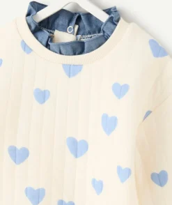 Sweat blanc imprimé coeurs bleus bébé fille