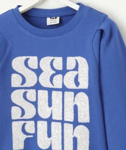 Sweat bleu avec imprimé blanc fun pour fille