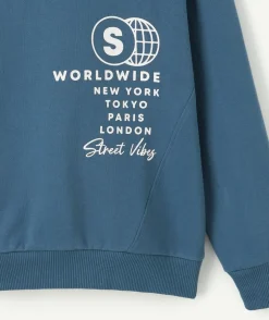 Sweat bleu garçon imprimé streetwear