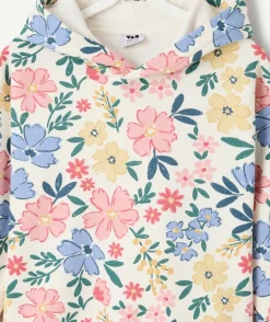 Sweat à capuche fille fleurs multicolores