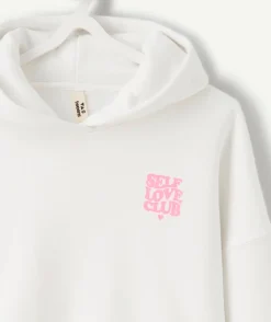 Sweat à capuche fille imprimé blanc