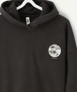 Sweat à capuche fille noir imprimé