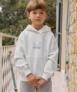 Sweat à capuche garçon imprimé blanc