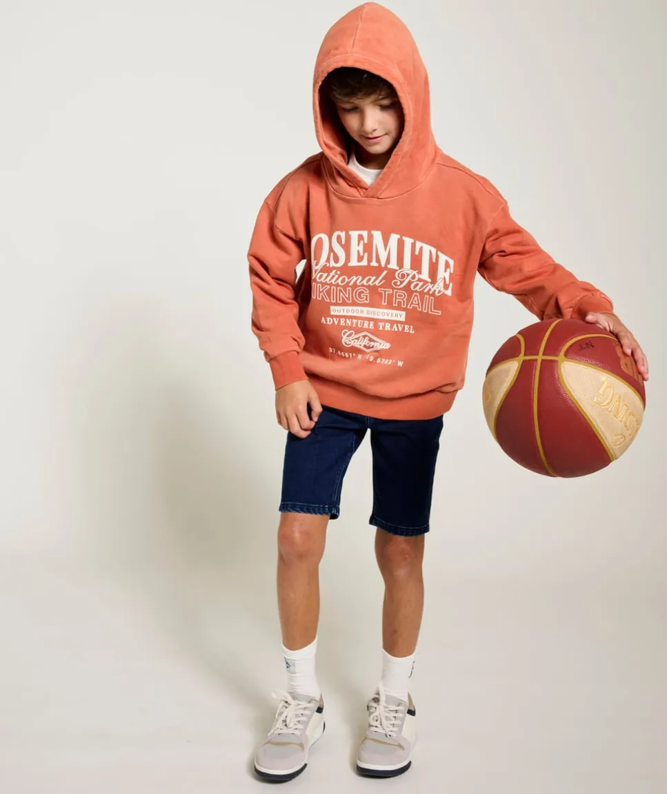 Sweat à capuche garçon orange avec imprimé