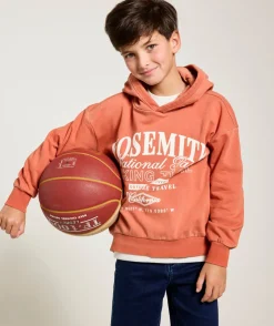 Sweat à capuche garçon orange avec imprimé