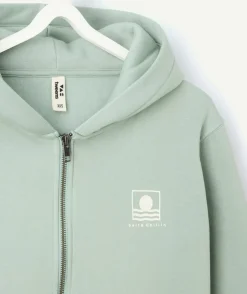 Sweat à capuche garçon vert zip