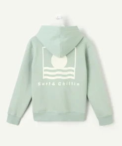 Sweat à capuche garçon vert zip