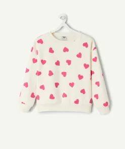 Sweat fille blanc imprimé cœurs