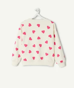 Sweat fille blanc imprimé cœurs