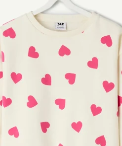 Sweat fille blanc imprimé cœurs
