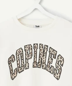 Sweat fille blanc imprimé léopard