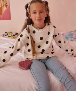 Sweat fille blanc à pois