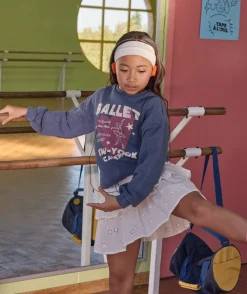 Sweat fille bleu imprimé ballet coupe droite