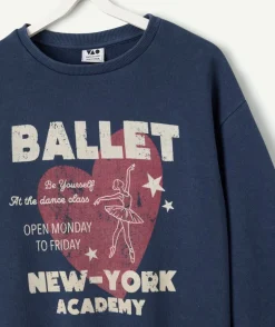 Sweat fille bleu imprimé ballet coupe droite