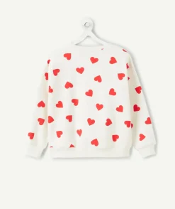 Sweat fille coton imprimé cœur blanc