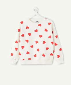 Sweat fille coton imprimé cœur blanc