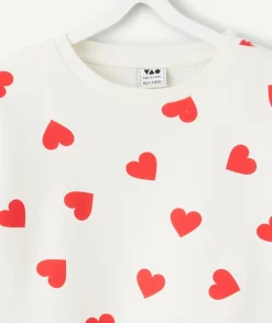 Sweat fille coton imprimé cœur blanc