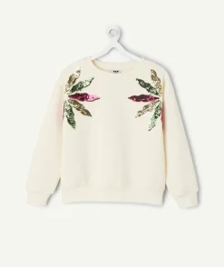 Sweat fille écru avec sequins