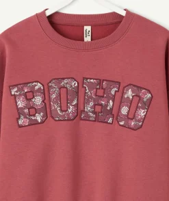 Sweat fille droit bordeaux imprimé