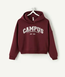 Sweat fille droit bordeaux imprimé