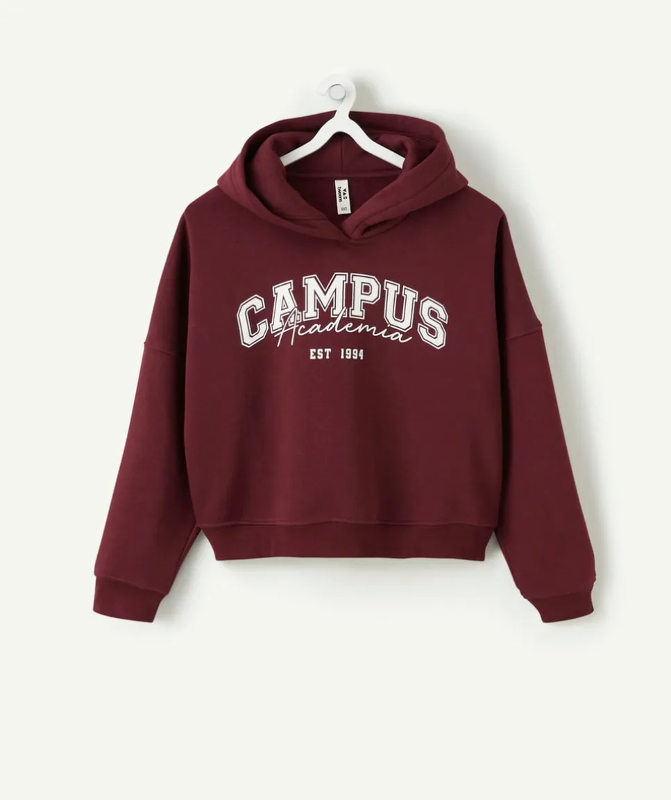 Sweat fille droit bordeaux imprimé