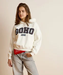 Sweat fille droit écru imprimé
