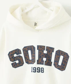 Sweat fille droit écru imprimé