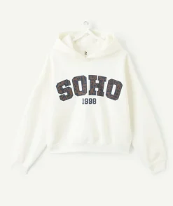 Sweat fille droit écru imprimé