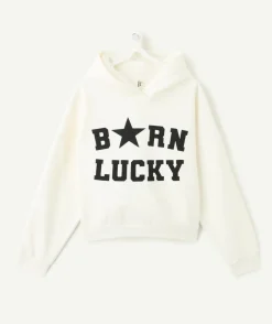 Sweat fille droit écru imprimé